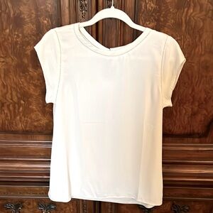 LOFT Cream Blouse with Cap Sleeves and Relaxed Fit